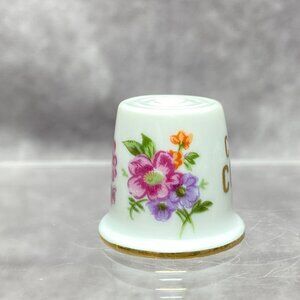 Vintage Porcelain Thimble Colorful Colorado With Floral Design Craft Sewing